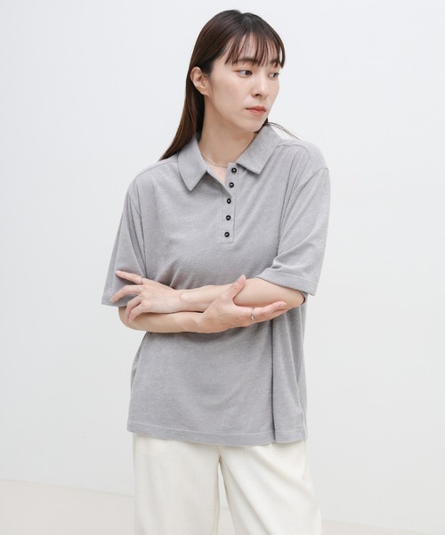 select MOCA(セレクトモカ)の「ベーシックパイルポロTシャツ(ポロシャツ・レディース・ライトグレー/グレイッシュベージュ/チャコール・FREE)」の12枚目の写真