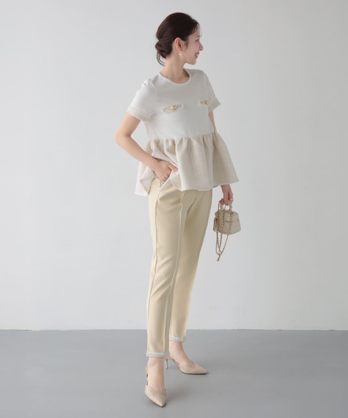Fit more(フィットモア)の「パールテープリボンテーパードパンツ(その他パンツ・レディース・イエロー/ブラック/ミント・S/PS/M)」の5枚目の写真