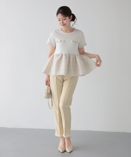Fit more(フィットモア)の「パールテープリボンテーパードパンツ(その他パンツ・レディース・イエロー/ブラック/ミント・S/PS/M)」の6枚目の写真