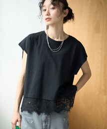 裾レースドッキング フレンチスリーブアソートカットソー