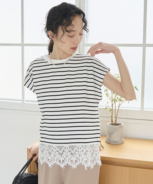 coen(コーエン)の「裾レースドッキング フレンチスリーブアソートカットソー(Tシャツ/カットソー・レディース・ブラック/オフホワイト/その他1/その他2・M/L)」の21枚目の写真