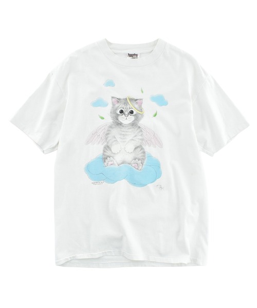 VINTAGE(ヴィンテージ)の「【USED】90’s ONITA “Angel Cat” アニマル Tシャツ(Tシャツ/カットソー・メンズ・ホワイト・LARGE)」の1枚目の写真