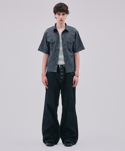Regen Glanz(レーゲングランツ)の「modern western seersucker short sleeve shirt / モダンウエスタンシアサッカーショートスリーブシャツ(シャツ/ブラウス・メンズ・ライトホワイト/ネイビー・SMALL/MEDIUM/LARGE)」の3枚目の写真