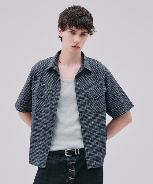 Regen Glanz(レーゲングランツ)の「modern western seersucker short sleeve shirt / モダンウエスタンシアサッカーショートスリーブシャツ(シャツ/ブラウス・メンズ・ライトホワイト/ネイビー・SMALL/MEDIUM/LARGE)」の9枚目の写真