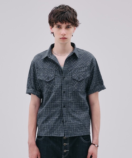 Regen Glanz(レーゲングランツ)の「modern western seersucker short sleeve shirt / モダンウエスタンシアサッカーショートスリーブシャツ(シャツ/ブラウス・メンズ・ライトホワイト/ネイビー・SMALL/MEDIUM/LARGE)」の7枚目の写真
