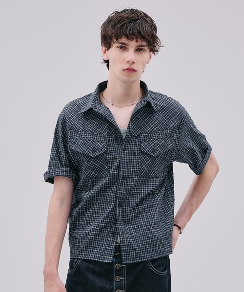 Regen Glanz(レーゲングランツ)の「modern western seersucker short sleeve shirt / モダンウエスタンシアサッカーショートスリーブシャツ(シャツ/ブラウス・メンズ・ライトホワイト/ネイビー・SMALL/MEDIUM/LARGE)」の6枚目の写真