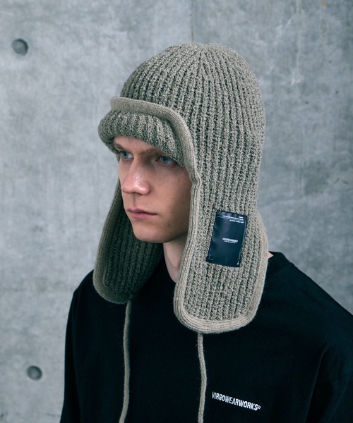 VIRGOwearworks（ヴァルゴウェアワークス）の「RABBIT EAR KNIT CAP 2（ニットキャップ/ビーニー・メンズ・グリーン/ブラック/ベージュ・FREE）」の2枚目の写真