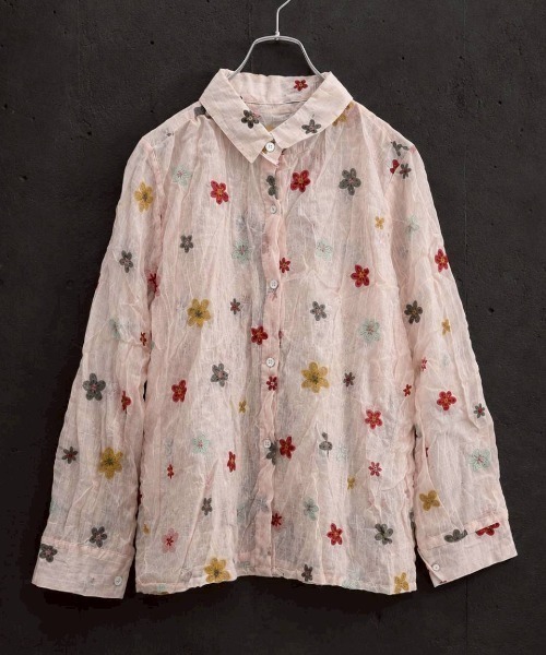 KAMINARI_TOKIO(カミナリトキオ)の「総柄シャツ(シャツ/ブラウス・レディース・ホワイト/ブラック/ダークグリーン/ベージュ/ピンク/グリーン・FREE)」の7枚目の写真