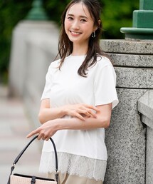 裾レース半袖Tシャツ