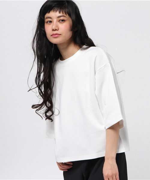 titivate（ティティベイト）の「ﾎﾟﾝﾁ素材ﾎﾞｯｸｽｶｯﾄｿ-（Tシャツ/カットソー・レディース・杢グレー/ライトブルー/ホワイト/ベージュ/ネイビー/ピンク・FREE）」の9枚目の写真