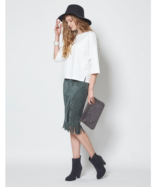 titivate（ティティベイト）の「ﾎﾟﾝﾁ素材ﾎﾞｯｸｽｶｯﾄｿ-（Tシャツ/カットソー・レディース・杢グレー/ライトブルー/ホワイト/ベージュ/ネイビー/ピンク・FREE）」の8枚目の写真