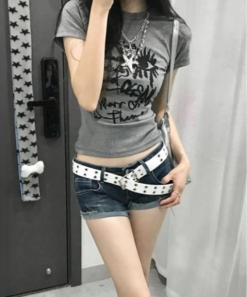 LADY LIKE(レディライク)の「アイデザインアートプリントコンパクト半袖Tシャツ(Tシャツ/カットソー・レディース・ホワイト/グレー/イエロー・M)」の15枚目の写真