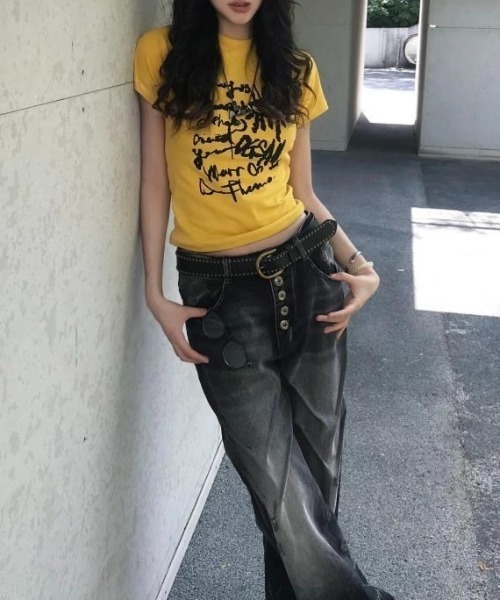 LADY LIKE(レディライク)の「アイデザインアートプリントコンパクト半袖Tシャツ(Tシャツ/カットソー・レディース・ホワイト/グレー/イエロー・M)」の8枚目の写真