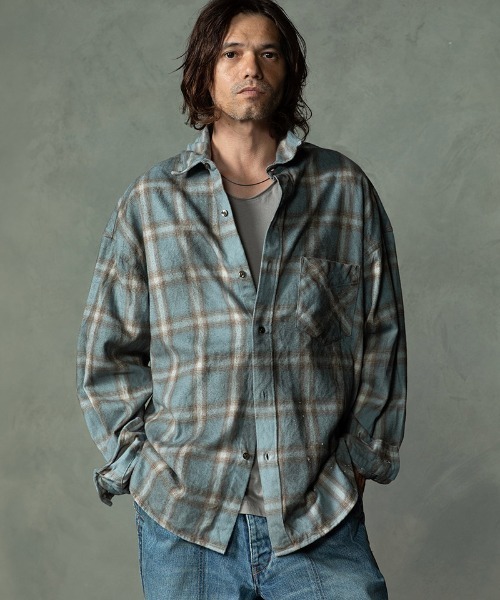 EGO TRIPPING(エゴトリッピング)の「ms6587-HAZE FLANNEL SHIRTS dirty フランネルシャツ(616751)(シャツ/ブラウス・メンズ・サックスブルー系/ピンク系その他/チャコールグレー・46/48)」の16枚目の写真