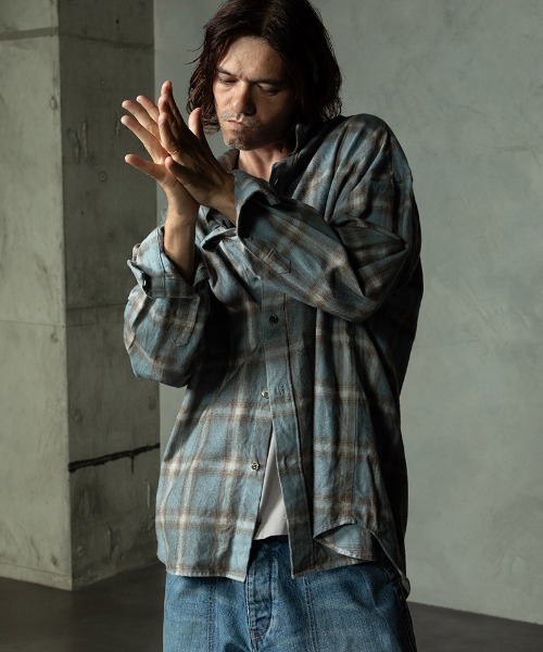 EGO TRIPPING(エゴトリッピング)の「ms6587-HAZE FLANNEL SHIRTS dirty フランネルシャツ(616751)(シャツ/ブラウス・メンズ・サックスブルー系/ピンク系その他/チャコールグレー・46/48)」の17枚目の写真