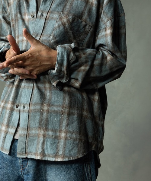 EGO TRIPPING(エゴトリッピング)の「ms6587-HAZE FLANNEL SHIRTS dirty フランネルシャツ(616751)(シャツ/ブラウス・メンズ・サックスブルー系/ピンク系その他/チャコールグレー・46/48)」の11枚目の写真