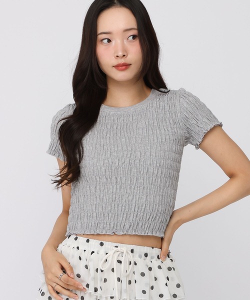 3.3 Field Trip (3.3フィールドトリップ)の「3.3 Field Trip/シンプルギャザーショートスリーブトップス(Tシャツ/カットソー・レディース・グレー/ピンク・FREE)」の1枚目の写真