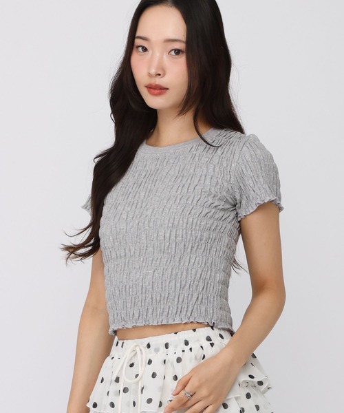 3.3 Field Trip (3.3フィールドトリップ)の「3.3 Field Trip/シンプルギャザーショートスリーブトップス(Tシャツ/カットソー・レディース・グレー/ピンク・FREE)」の6枚目の写真
