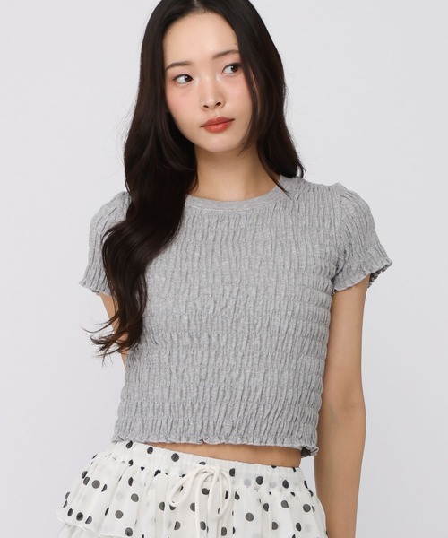 3.3 Field Trip (3.3フィールドトリップ)の「3.3 Field Trip/シンプルギャザーショートスリーブトップス(Tシャツ/カットソー・レディース・グレー/ピンク・FREE)」の7枚目の写真