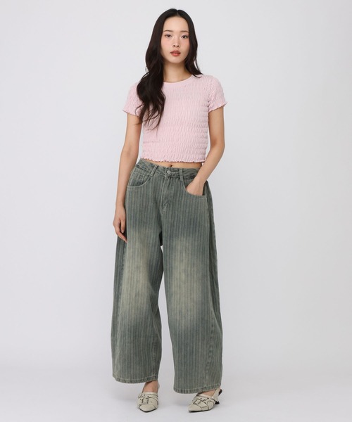 3.3 Field Trip (3.3フィールドトリップ)の「3.3 Field Trip/シンプルギャザーショートスリーブトップス(Tシャツ/カットソー・レディース・グレー/ピンク・FREE)」の9枚目の写真