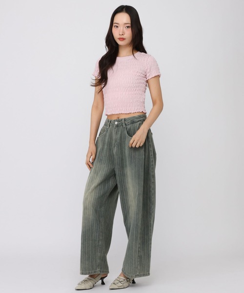 3.3 Field Trip (3.3フィールドトリップ)の「3.3 Field Trip/シンプルギャザーショートスリーブトップス(Tシャツ/カットソー・レディース・グレー/ピンク・FREE)」の10枚目の写真