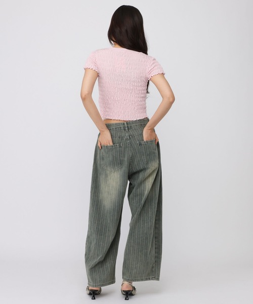 3.3 Field Trip (3.3フィールドトリップ)の「3.3 Field Trip/シンプルギャザーショートスリーブトップス(Tシャツ/カットソー・レディース・グレー/ピンク・FREE)」の11枚目の写真