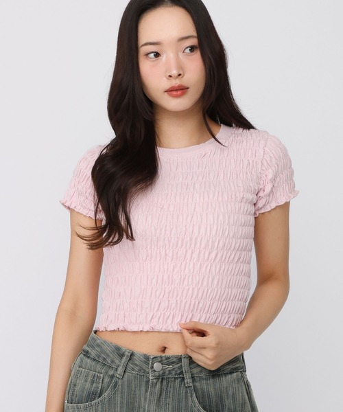 3.3 Field Trip (3.3フィールドトリップ)の「3.3 Field Trip/シンプルギャザーショートスリーブトップス(Tシャツ/カットソー・レディース・グレー/ピンク・FREE)」の12枚目の写真