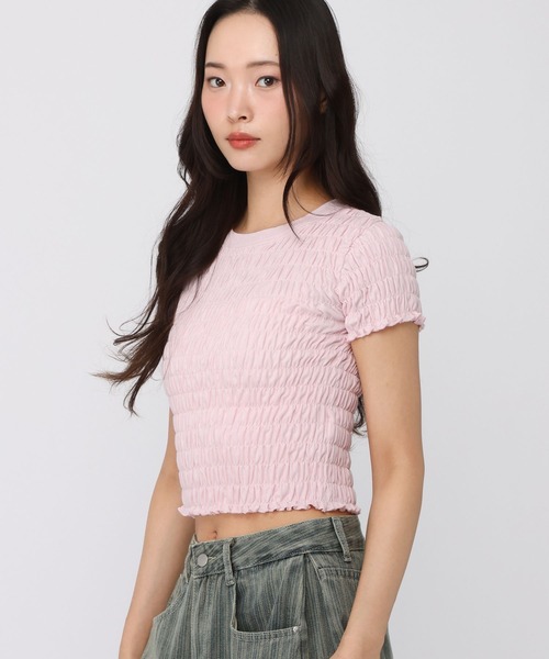 3.3 Field Trip (3.3フィールドトリップ)の「3.3 Field Trip/シンプルギャザーショートスリーブトップス(Tシャツ/カットソー・レディース・グレー/ピンク・FREE)」の13枚目の写真