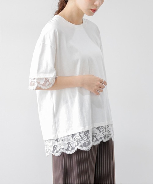 SUGAR BISKET(シュガービスケット)の「レースレイヤード バックスリットTシャツ(Tシャツ/カットソー・レディース・ホワイト/ブラック・フリー)」の12枚目の写真
