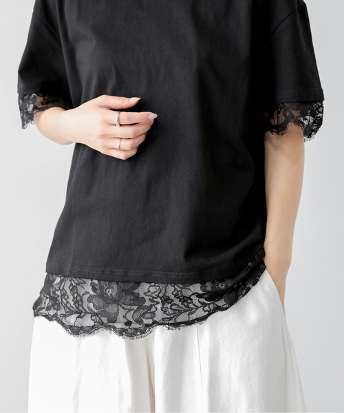 SUGAR BISKET(シュガービスケット)の「レースレイヤード バックスリットTシャツ(Tシャツ/カットソー・レディース・ホワイト/ブラック・フリー)」の9枚目の写真