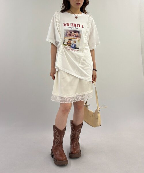 w closet(ダブルクローゼット)の「サテンレーススカート(スカート・レディース・オフホワイト/ブラック系その他/ホワイト系その他・MEDIUM/SMALL)」の17枚目の写真