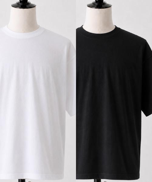 OXA(オグザ)の「【2パック】オーバーサイズ無地半袖Tシャツ SIDE23-145(Tシャツ/カットソー・メンズ・ホワイト×ブラック/ブラック/ホワイト・LARGE/MEDIUM/SMALL/X-LARGE)」の2枚目の写真