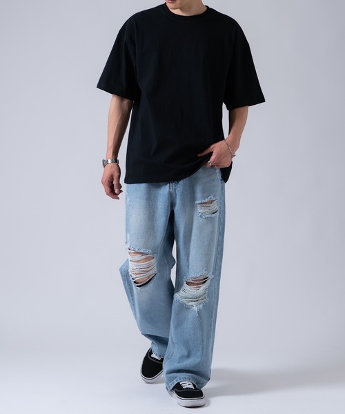 OXA(オグザ)の「【2パック】オーバーサイズ無地半袖Tシャツ SIDE23-145(Tシャツ/カットソー・メンズ・ホワイト×ブラック/ブラック/ホワイト・LARGE/MEDIUM/SMALL/X-LARGE)」の6枚目の写真