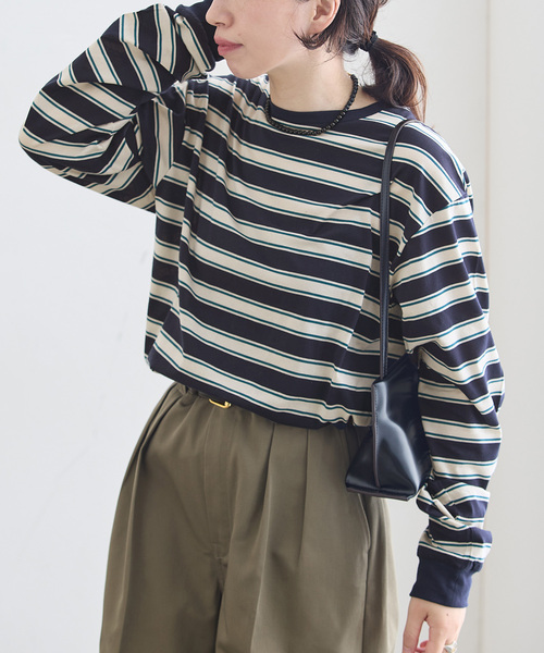 journal standard L'essage(ジャーナルスタンダードレサージュ)の「マルチボーダーロングスリーブプルオーバー(Tシャツ/カットソー・レディース・ブラウン/ネイビー・FREE)」の2枚目の写真