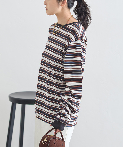 journal standard L'essage(ジャーナルスタンダードレサージュ)の「マルチボーダーロングスリーブプルオーバー(Tシャツ/カットソー・レディース・ブラウン/ネイビー・FREE)」の5枚目の写真