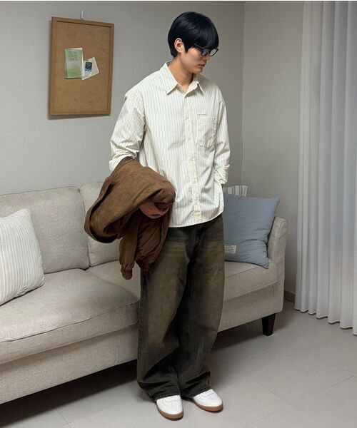 TY(ティワイ)の「OP ライトストライプシャツ, アイボリーブラウン(シャツ/ブラウス・メンズ・ブラウン系その他・MEDIUM/LARGE/X-LARGE)」の7枚目の写真