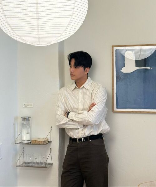 TY(ティワイ)の「OP ライトストライプシャツ, アイボリーブラウン(シャツ/ブラウス・メンズ・ブラウン系その他・MEDIUM/LARGE/X-LARGE)」の12枚目の写真