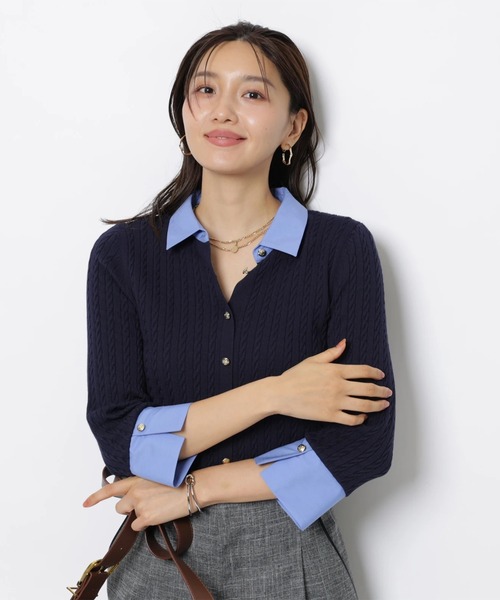 JUSGLITTY(ジャスグリッティー)の「シャツカラーケーブルニット(ニット/セーター・レディース・ブラウン/ネイビー/キャメル・2)」の2枚目の写真