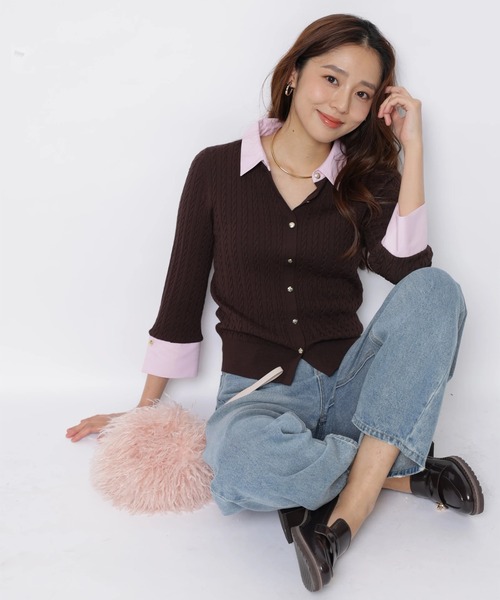 JUSGLITTY(ジャスグリッティー)の「シャツカラーケーブルニット(ニット/セーター・レディース・ブラウン/ネイビー/キャメル・2)」の21枚目の写真