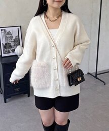 パールボタンポケットファーニットカーディガン