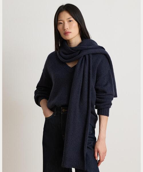 LAUREN RALPH LAUREN(ローレン ラルフ ローレン)の「スカーフトリム Vネック セーター(ニット/セーター・レディース・ネイビー系1・S/M/XS)」の1枚目の写真