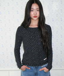 CLASSIC FLOWER HENLEY NECK LS TEE NAVY