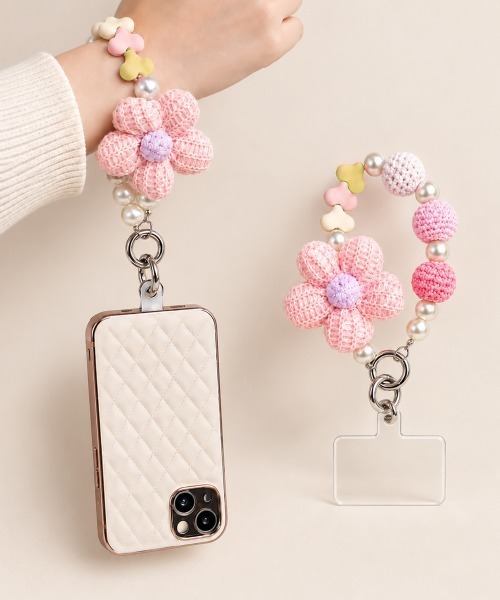 セール】クロシェフラワー スマホストラップ可愛い（その他小物