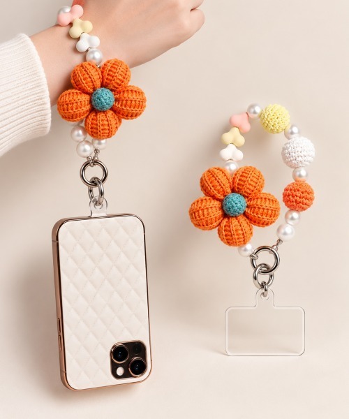 セール】クロシェフラワー スマホストラップ可愛い（その他小物