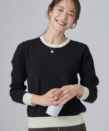 【S-LL/洗濯機可】さりげないラメと配色がアクセントになる クルーネックニット