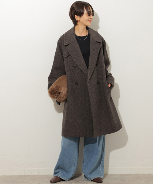 JOURNAL STANDARD relume(ジャーナルスタンダード レリューム)の「尾州ウールスーパー100モッサロングコート(チェスターコート・レディース・チョコ/ネイビー・36/38)」の3枚目の写真