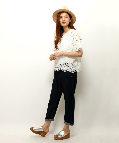 LBC（エルビーシー）の「コットンシフリードロップブラウス        （シャツ/ブラウス・レディース・ブラック/オフホワイト・LARGE/MEDIUM）」の9枚目の写真