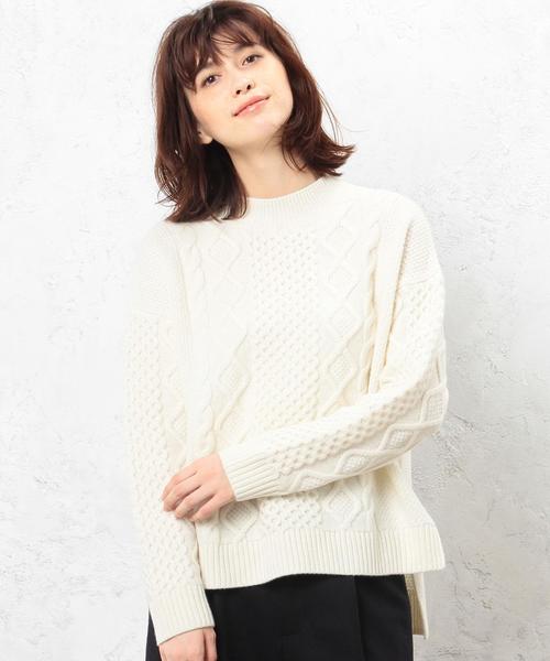 green label relaxing(グリーンレーベルリラクシング)の「CB HAMILTON ARAN WIDE 5Gニット(ニット/セーター・レディース・オフホワイト/ライトグレー/ネイビー/レッド・FREE)」の6枚目の写真