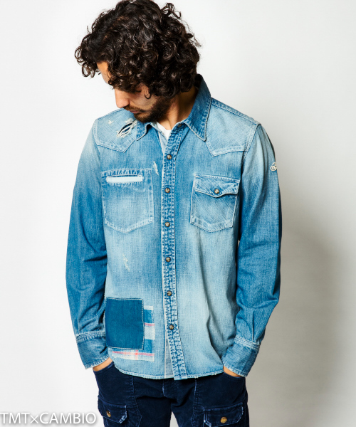 L/SL SINGLE STITCH CRUSH DENIM SHIRTS(HQ)（シャツ/ブラウス
