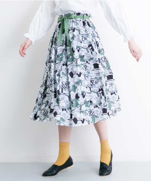 MERLOT（メルロー）の「アニマル音楽隊リボンタックフレアスカート9044（スカート・レディース・イエロー/グリーン・FREE）」の2枚目の写真